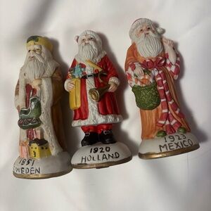 Vintage Santa Claus Figurine Trio - Red, White, Gold
